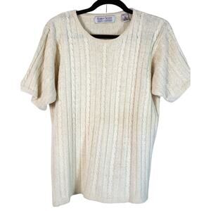 Vintage Cream Karen Scott SILK Short Sleeve Sweater Top Cable Knit Preppy Medium